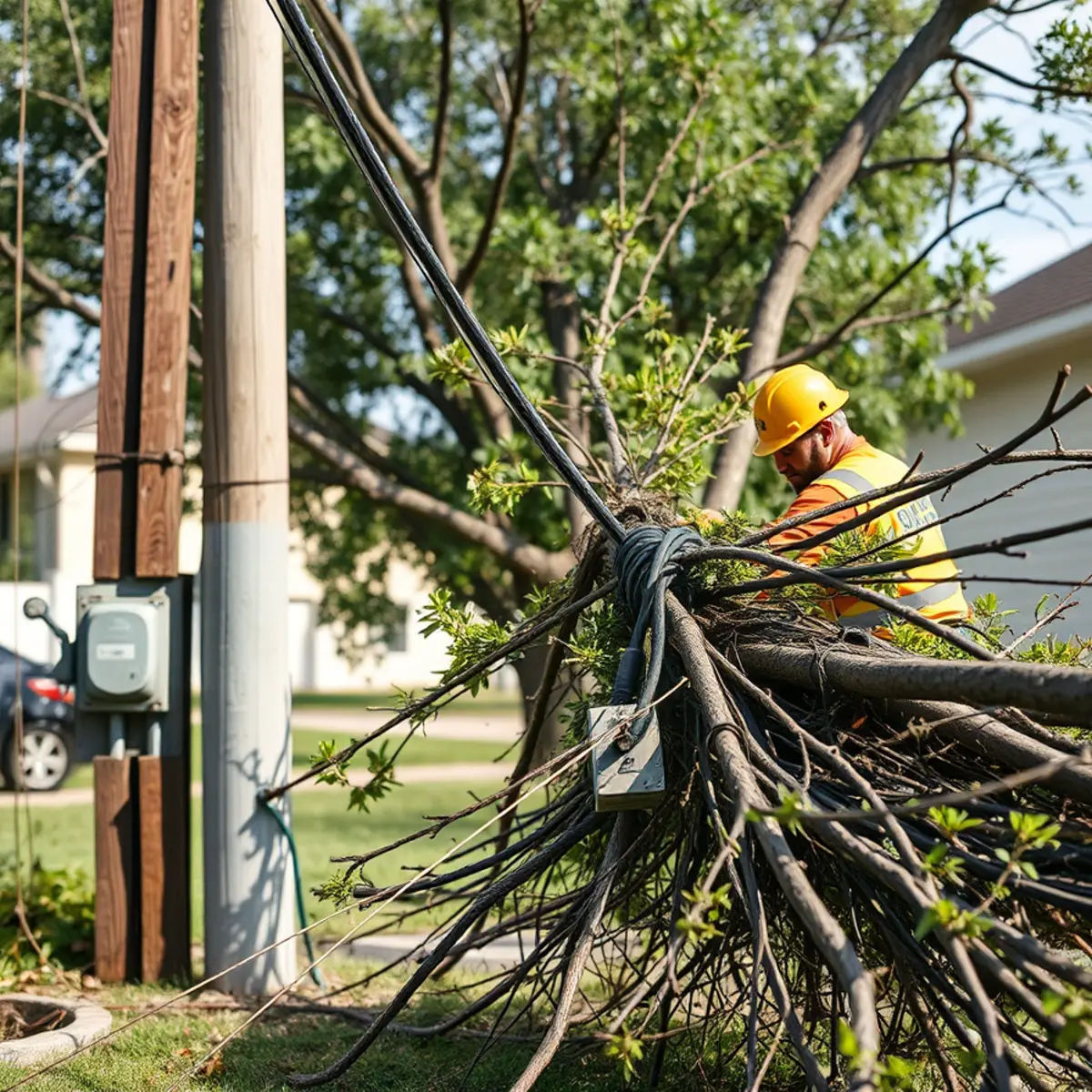 What to Do When a Severe North Texas Windstorm Drops a Tree on Your Roof - Step 2: Treat All Wires as Energized and Contact Utilities