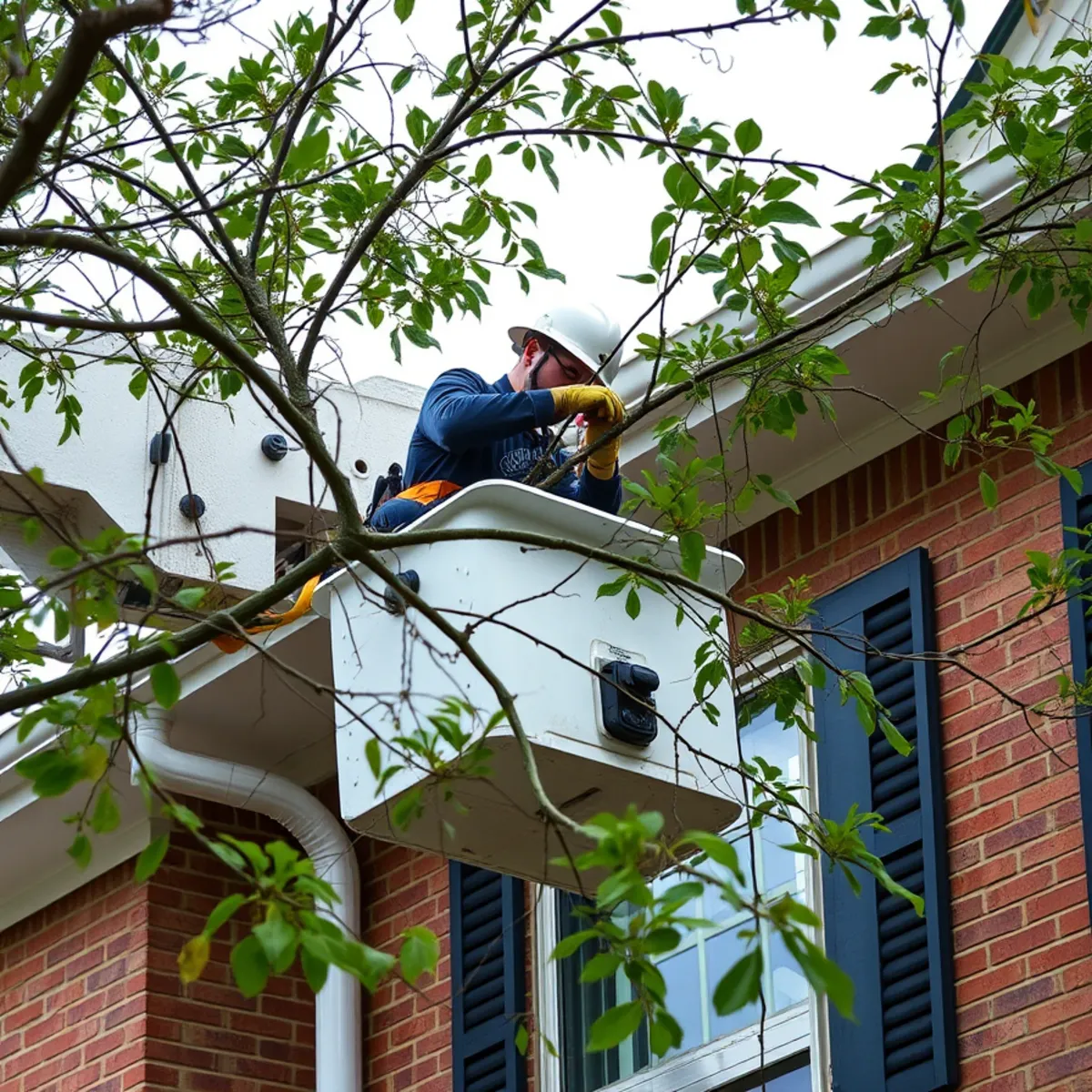Certified tree care specialist performing canopy elevating & roof clearance in Lewisville TX