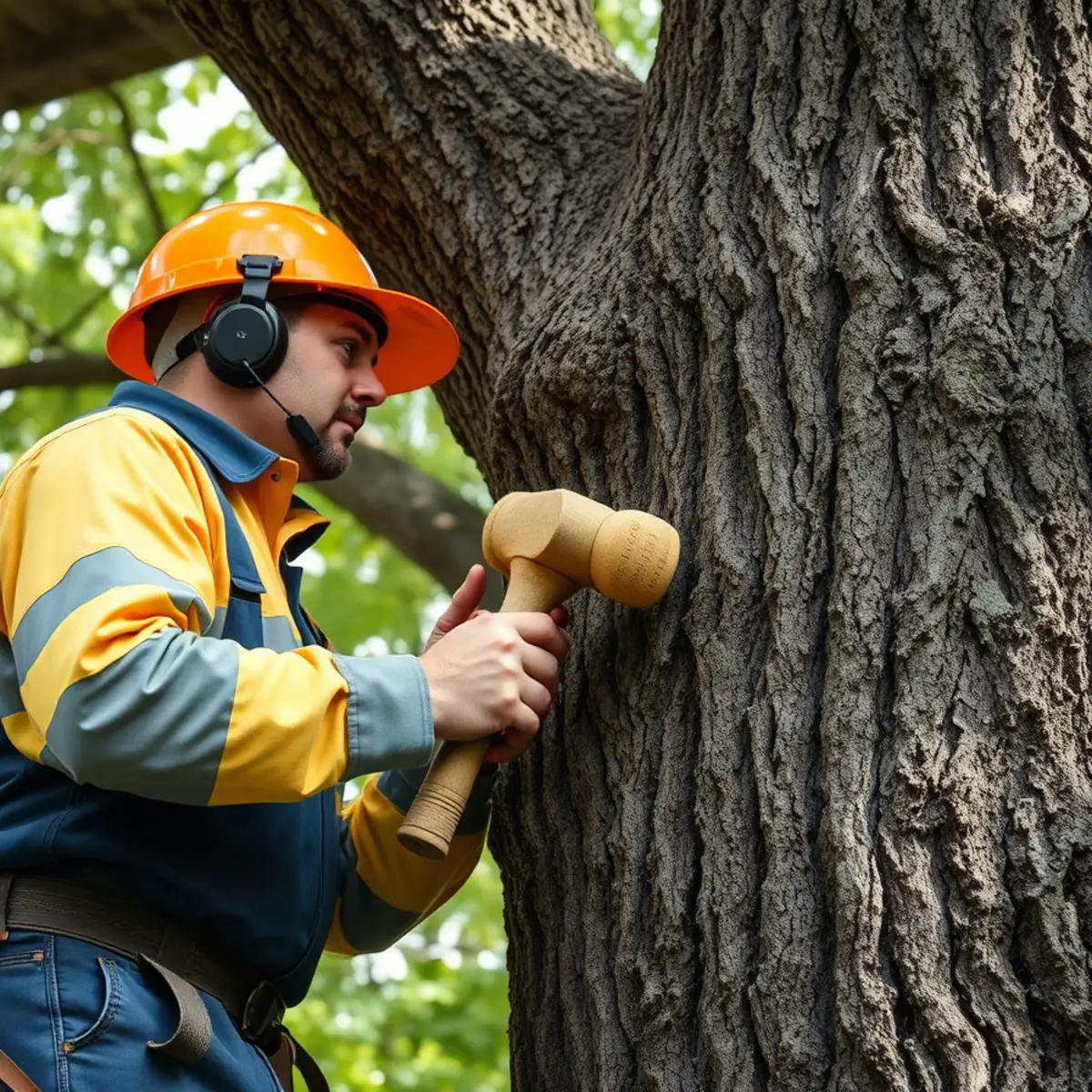 Certified tree care specialist performing hazardous tree assessment in Lewisville TX