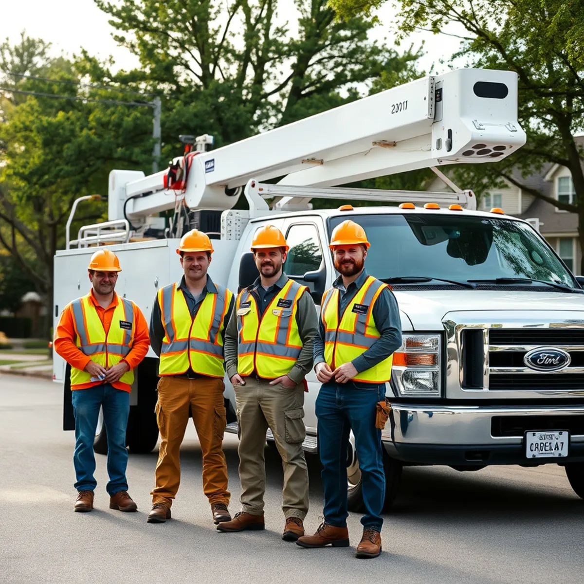 YardaBella licensed tree care crew standing by commercial bucket truck in Lewisville TX