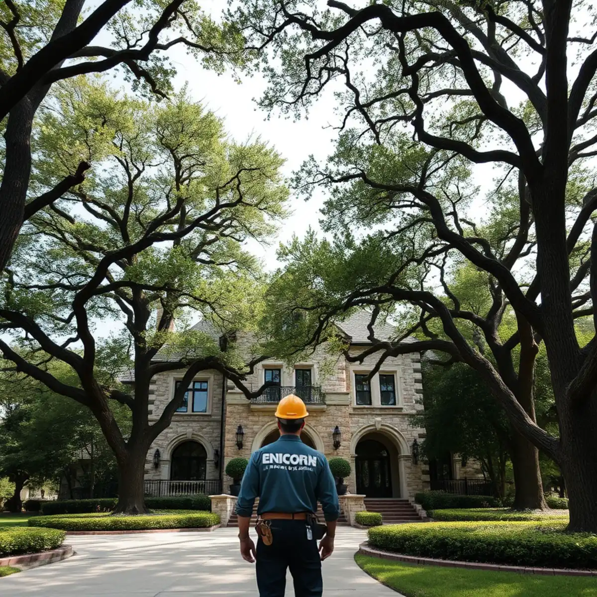 Residential neighborhood with mature post oak canopy in Aledo TX