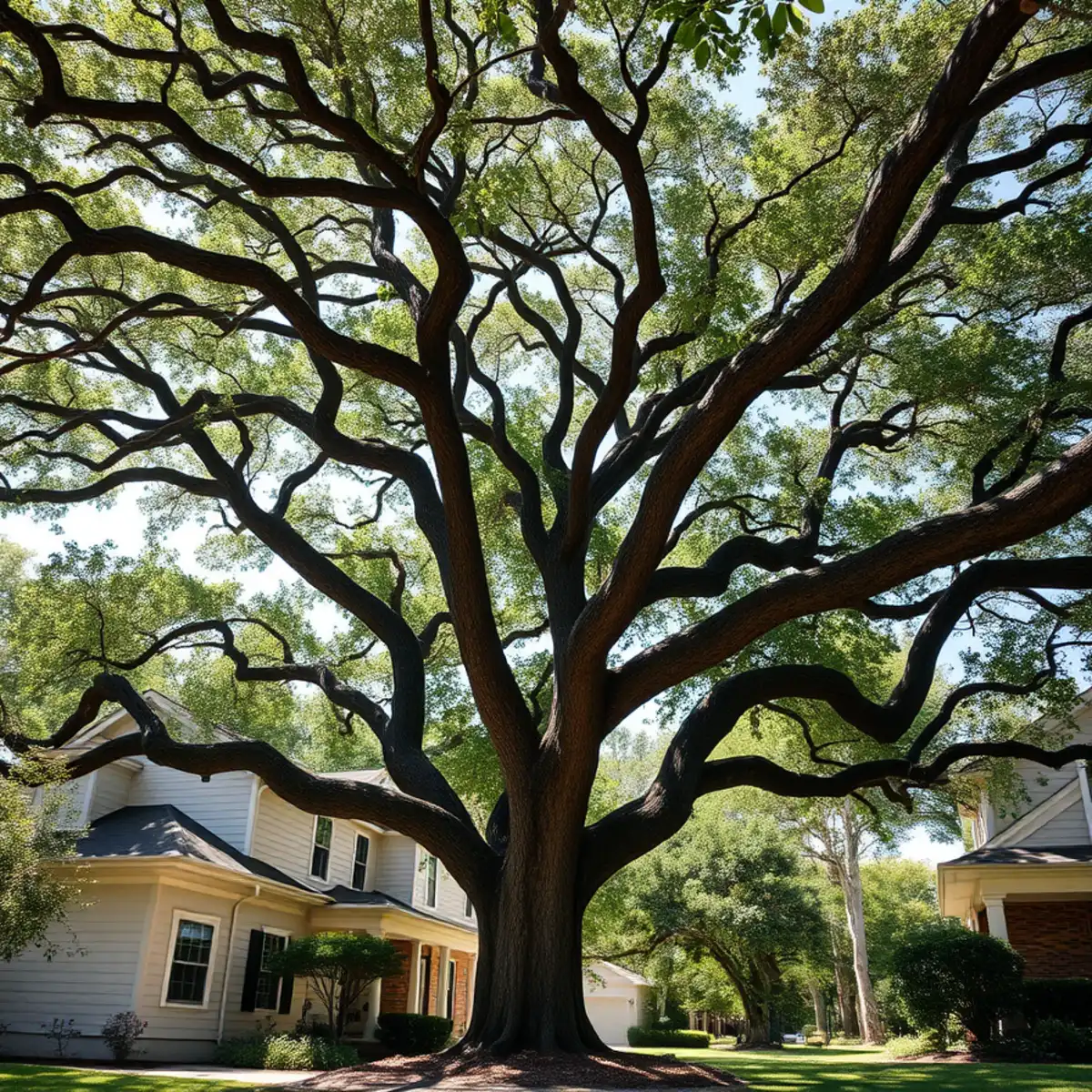 Residential neighborhood with mature post oak canopy in Arlington TX