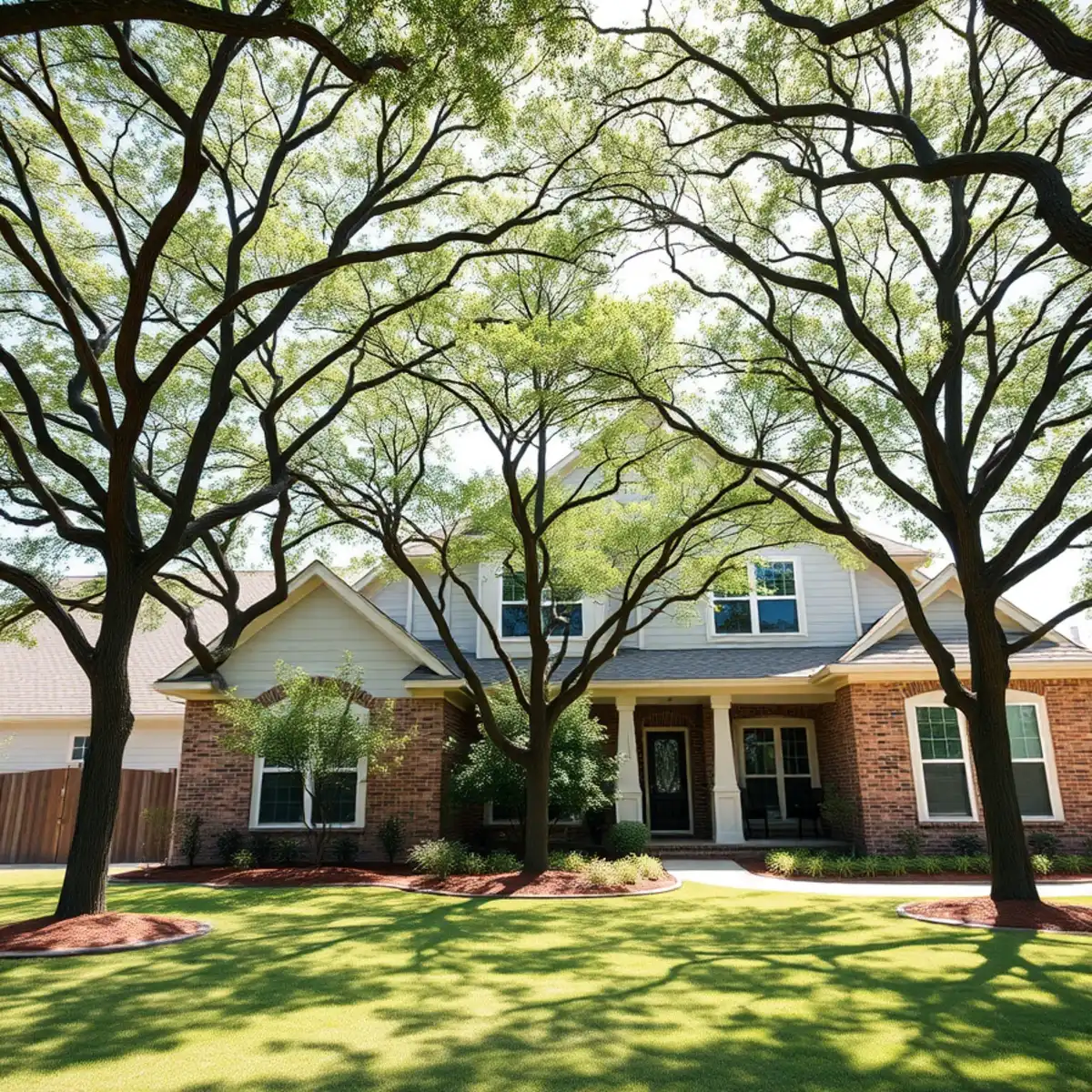 Residential neighborhood with mature post oak canopy in Celina TX