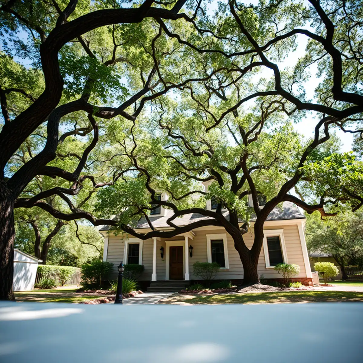Residential neighborhood with mature post oak canopy in Cleburne TX