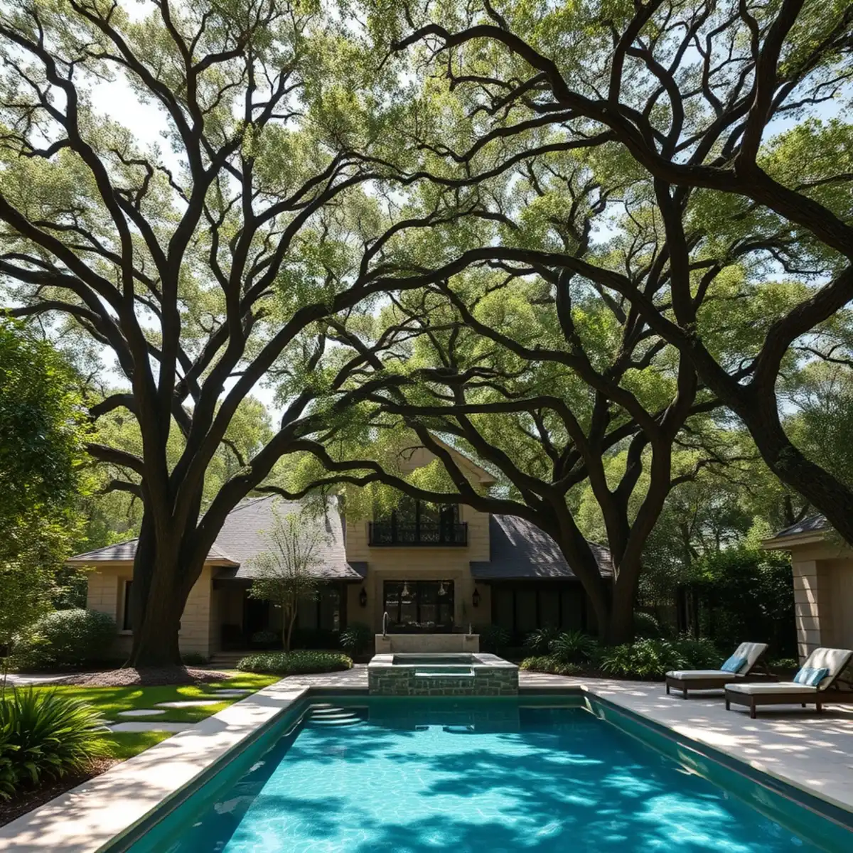 Residential neighborhood with mature post oak canopy in Colleyville TX