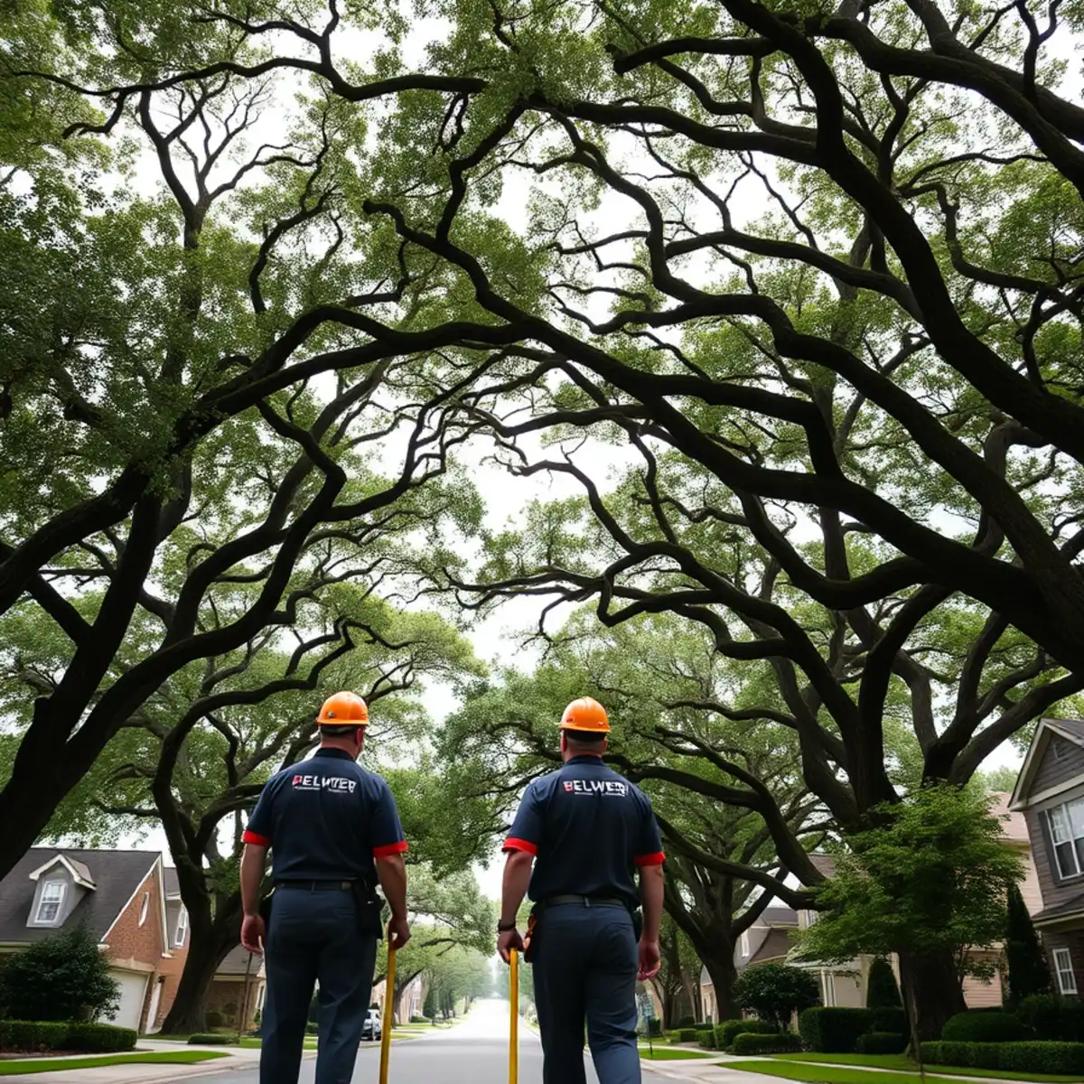 Residential neighborhood with mature post oak canopy in Dallas TX