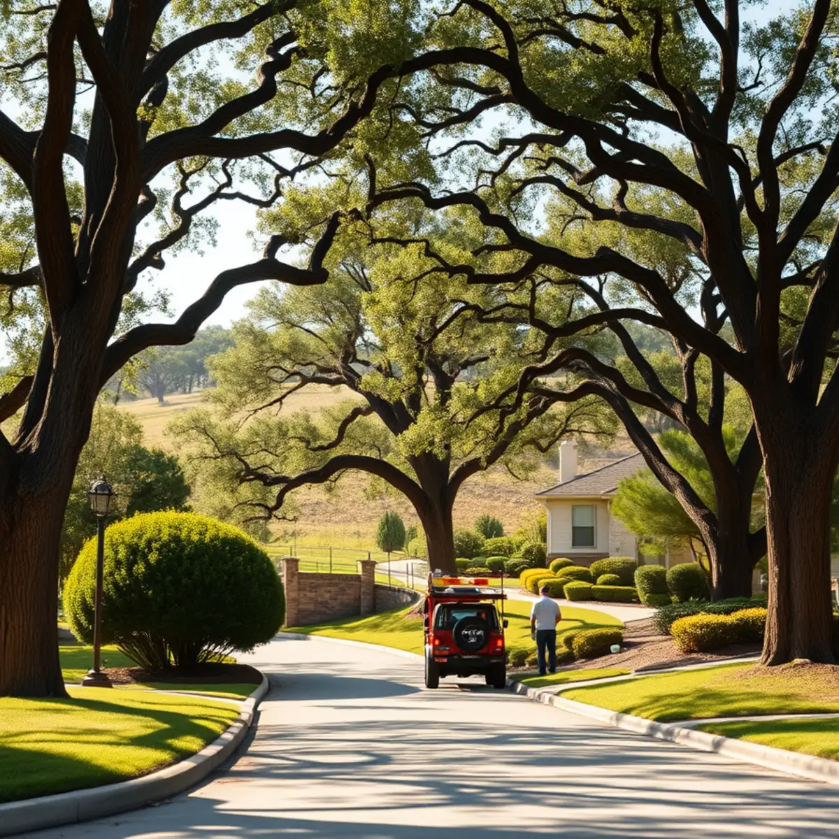 Residential neighborhood with mature post oak canopy in Decatur TX