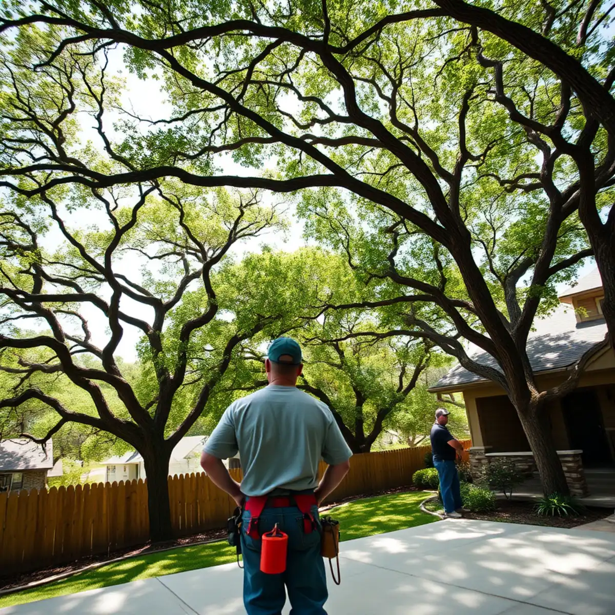 Residential neighborhood with mature post oak canopy in Denison TX