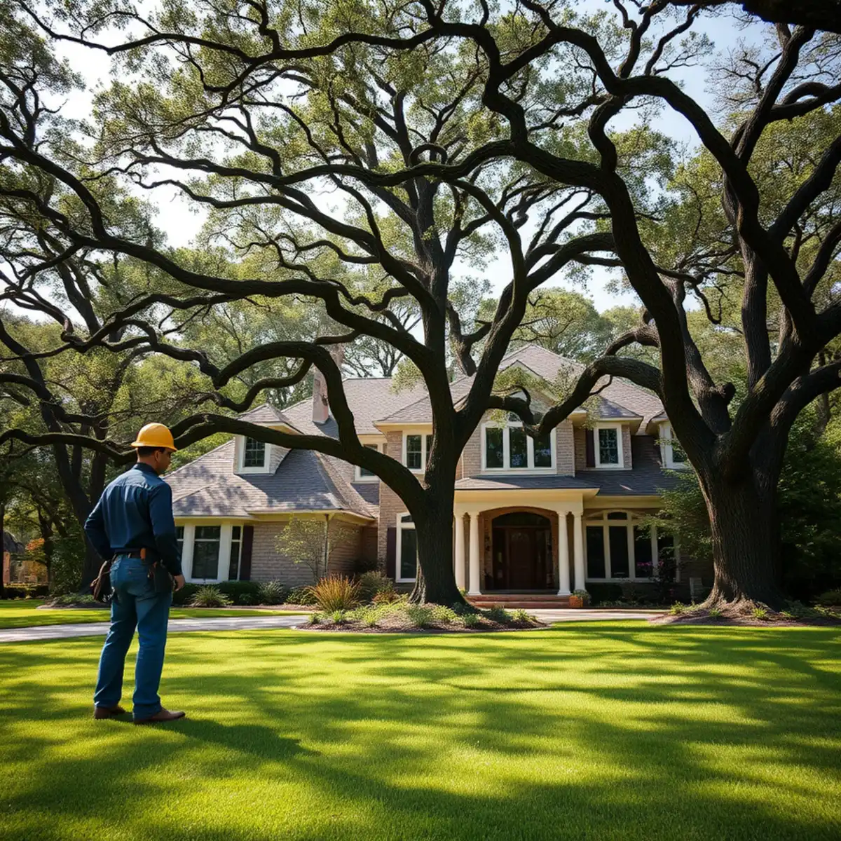 Residential neighborhood with mature post oak canopy in Double Oak TX