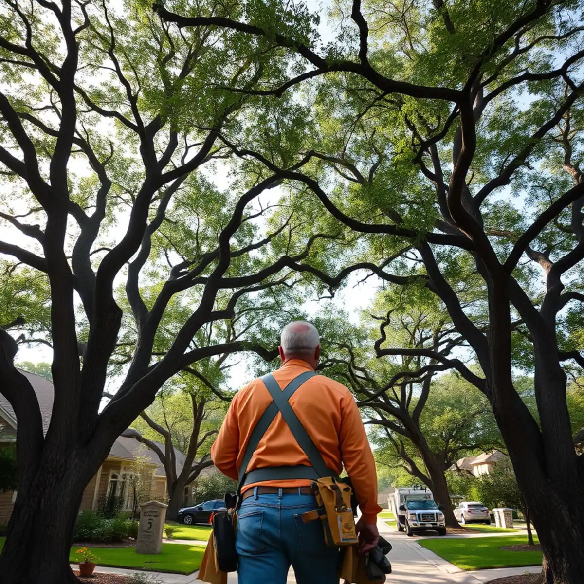 Residential neighborhood with mature post oak canopy in Euless TX