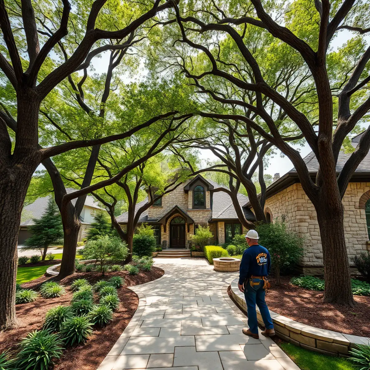 Residential neighborhood with mature post oak canopy in Flower Mound TX