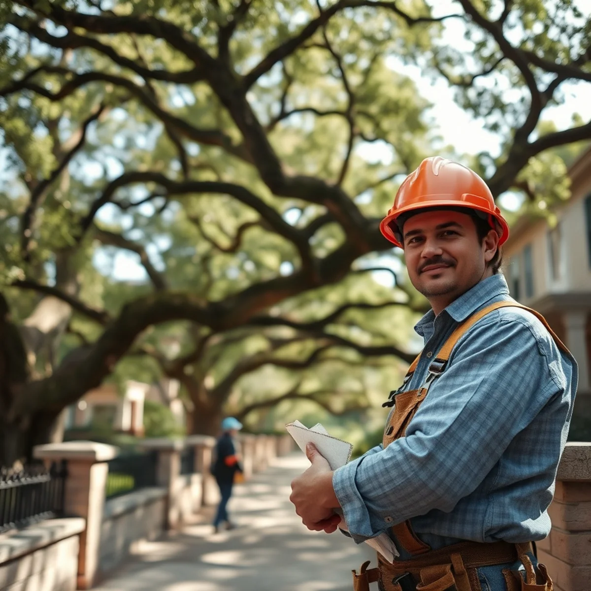 Residential neighborhood with mature post oak canopy in Fort Worth TX
