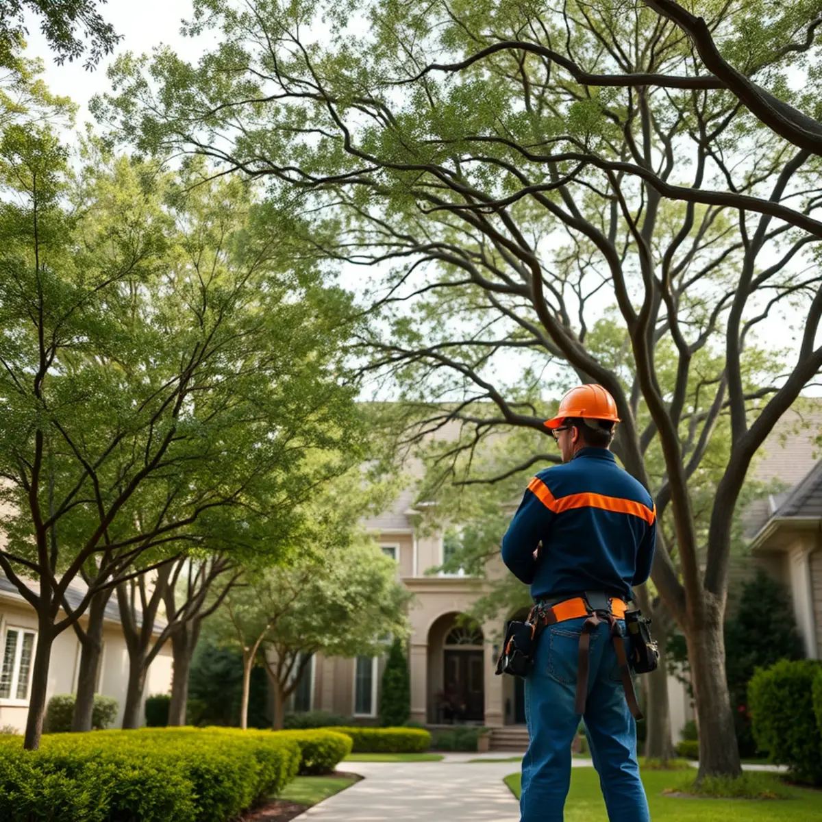 Residential neighborhood with mature post oak canopy in Frisco TX