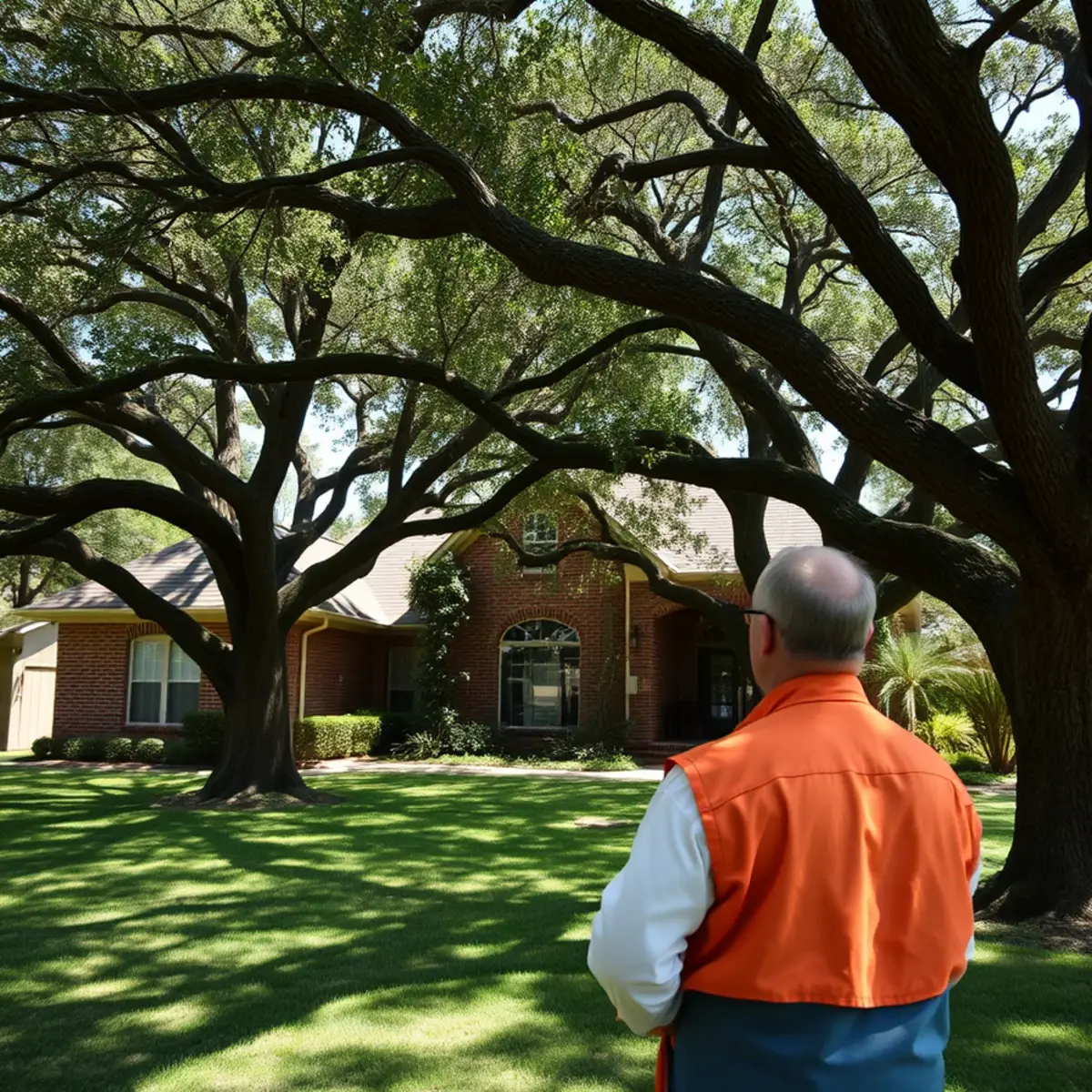 Residential neighborhood with mature post oak canopy in Gainesville TX