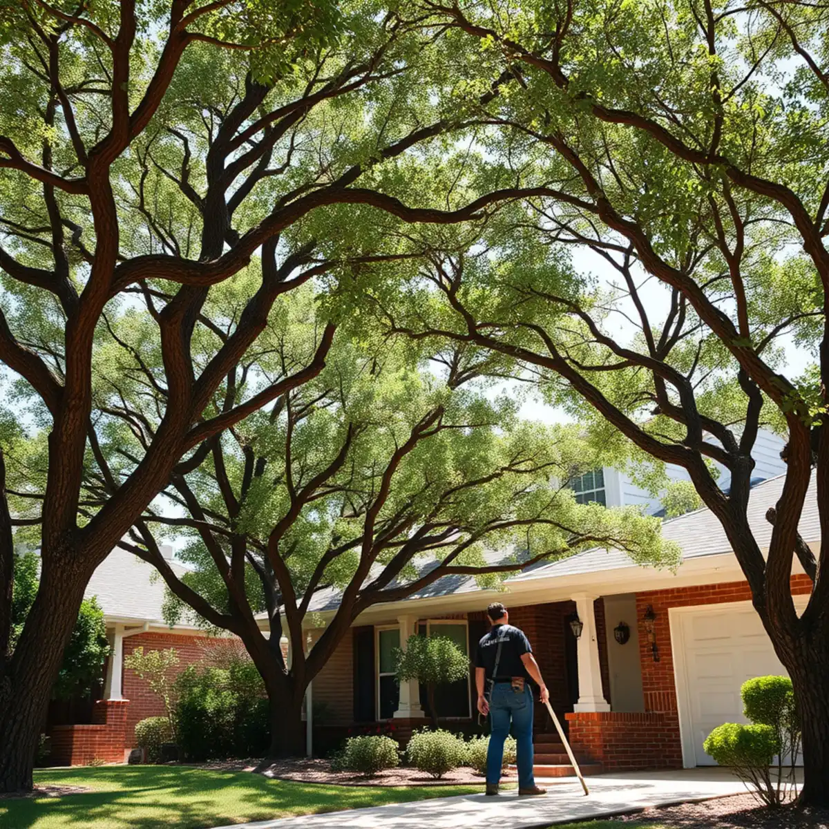 Residential neighborhood with mature post oak canopy in Garland TX