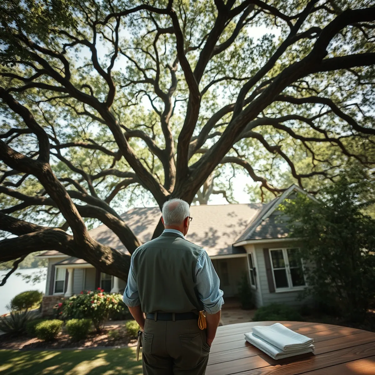 Residential neighborhood with mature post oak canopy in Granbury TX