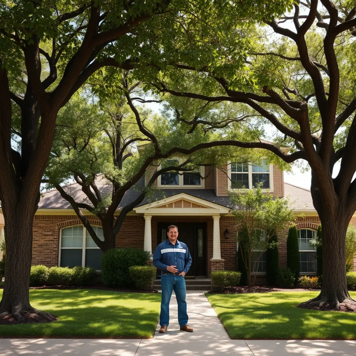 Residential neighborhood with mature post oak canopy in Grand Prairie TX