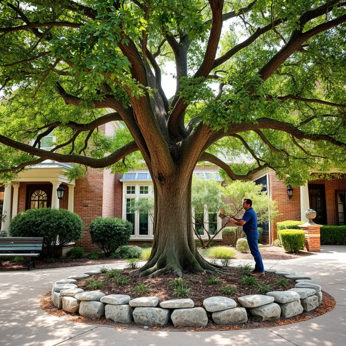 Residential neighborhood with mature post oak canopy in Grapevine TX