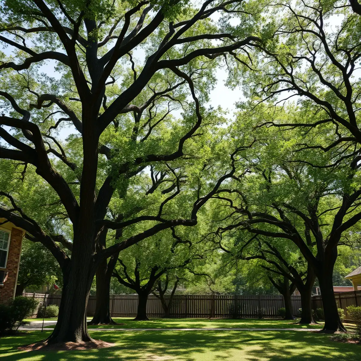 Residential neighborhood with mature post oak canopy in Greenville TX