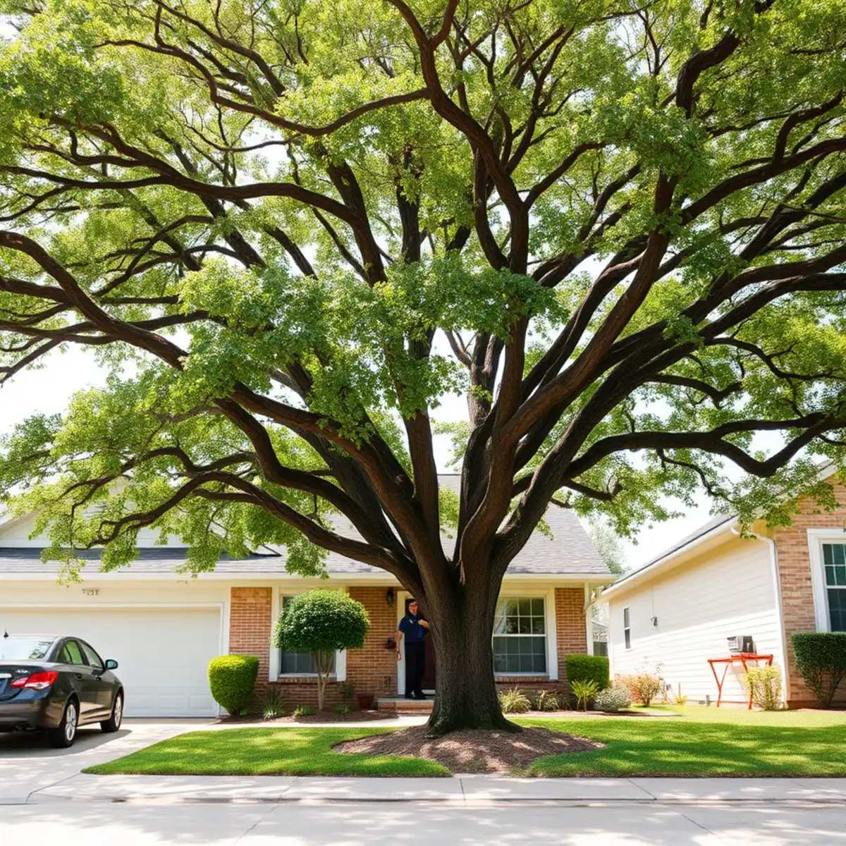 Residential neighborhood with mature post oak canopy in Haltom City TX