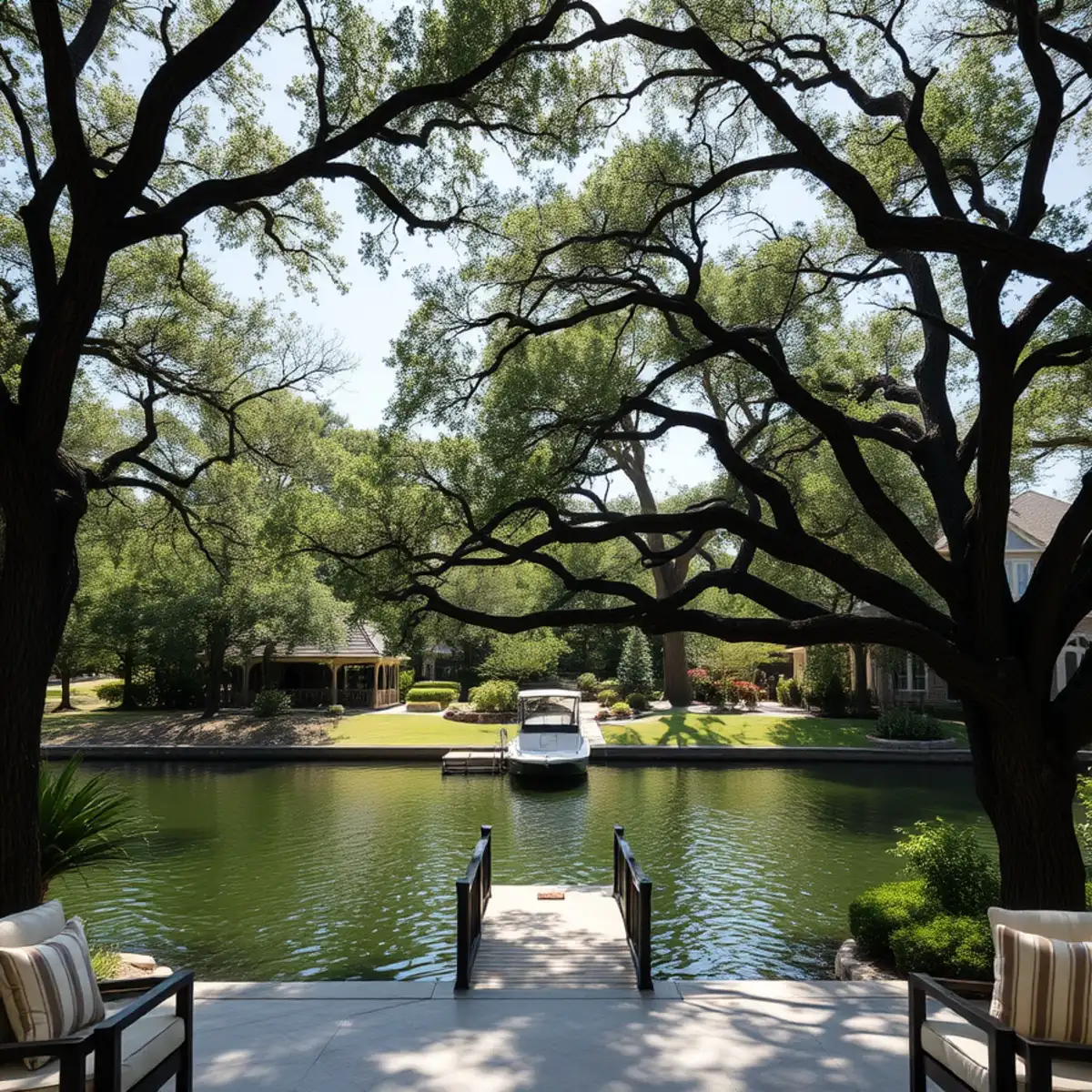 Residential neighborhood with mature post oak canopy in Highland Village TX