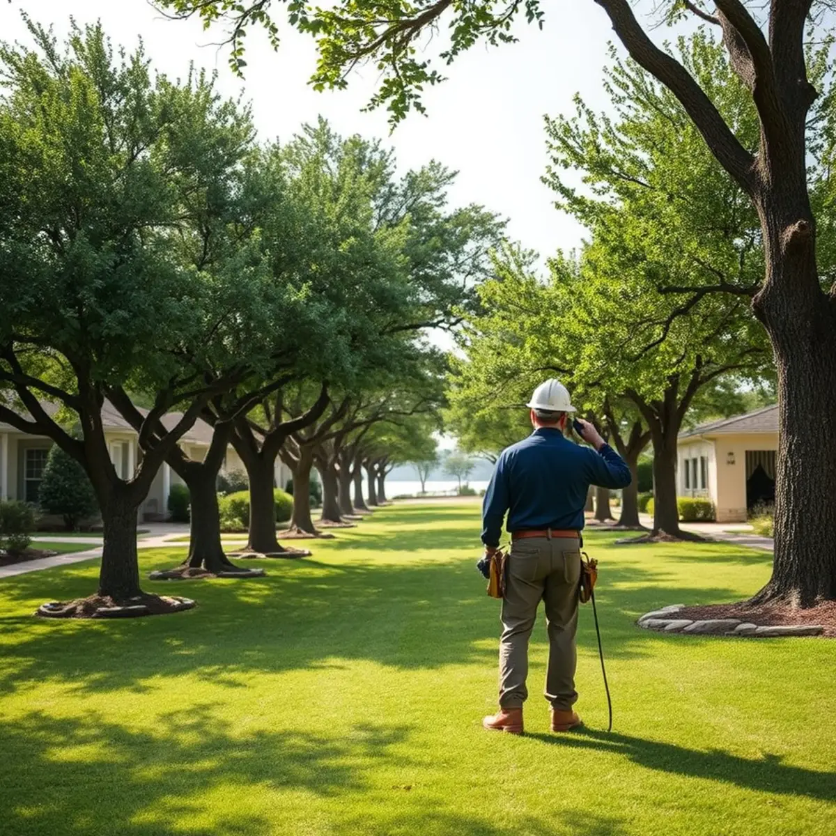Residential neighborhood with mature post oak canopy in Lake Dallas TX