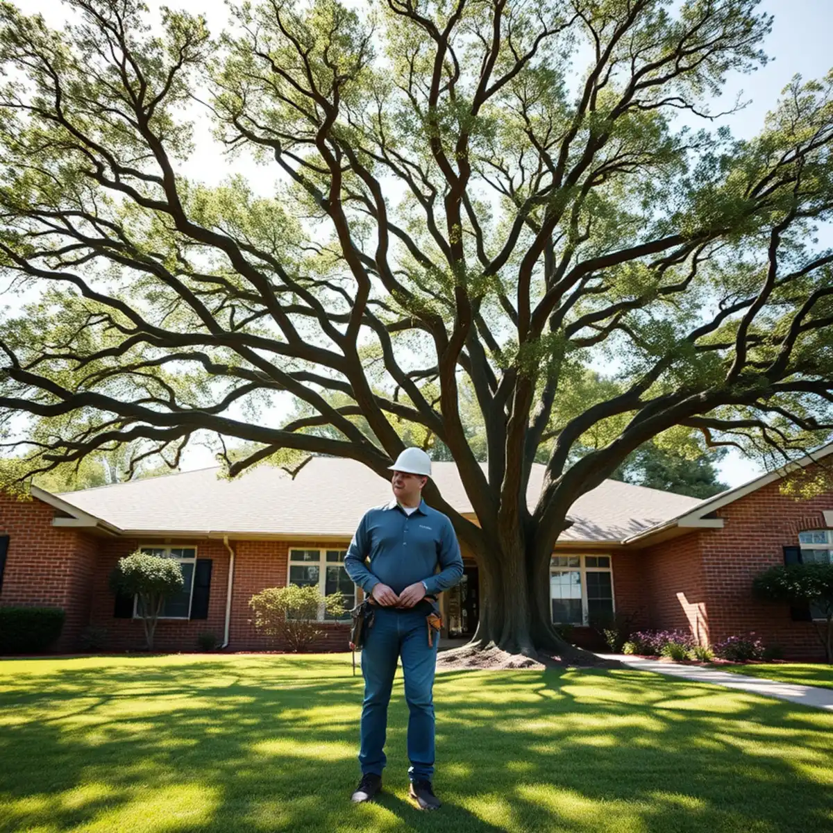 Residential neighborhood with mature post oak canopy in Lewisville TX