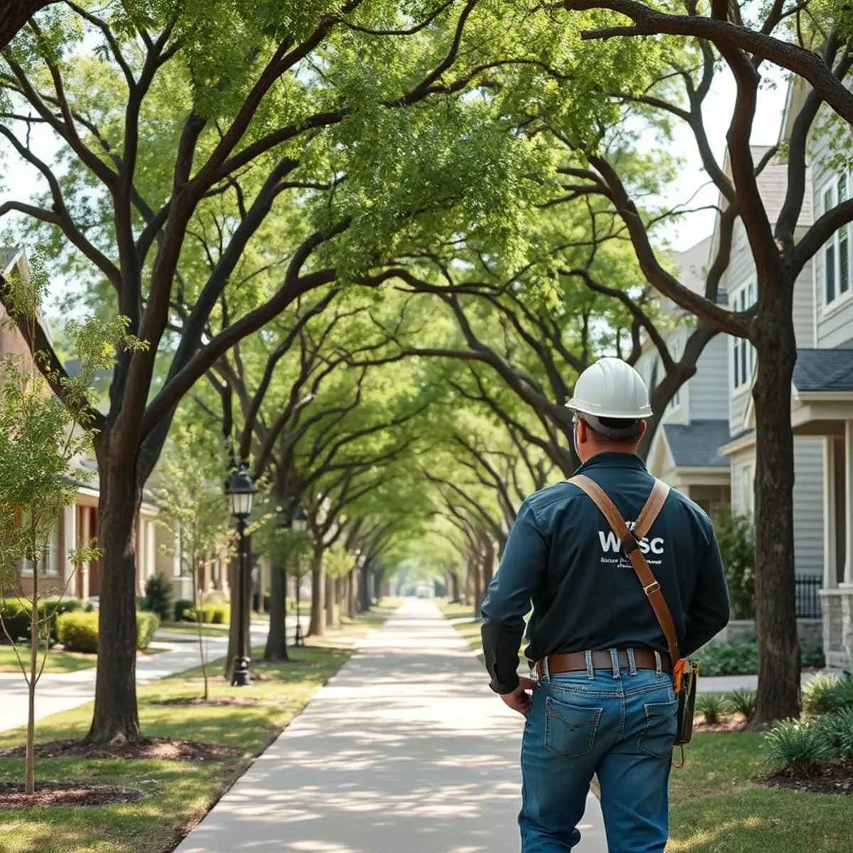 Residential neighborhood with mature post oak canopy in Little Elm TX