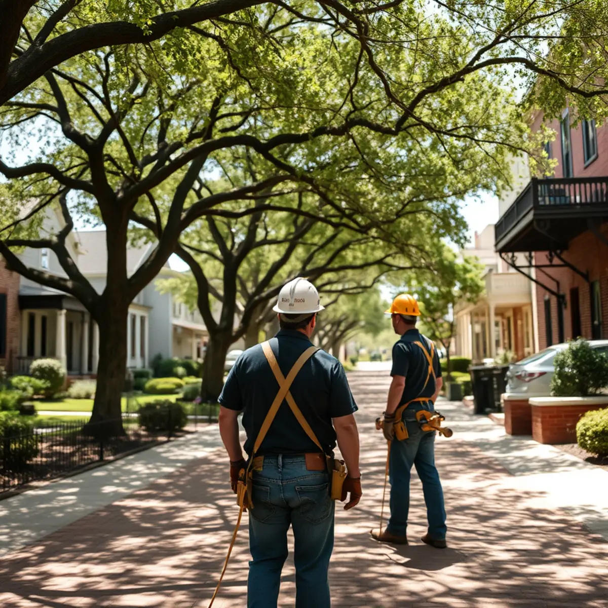 Residential neighborhood with mature post oak canopy in McKinney TX