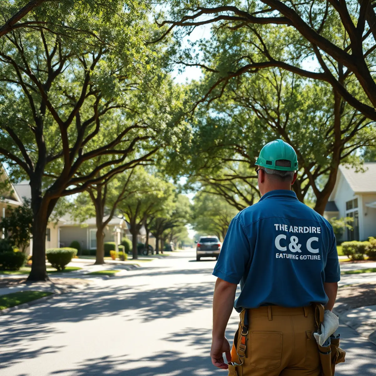 Residential neighborhood with mature post oak canopy in Mesquite TX