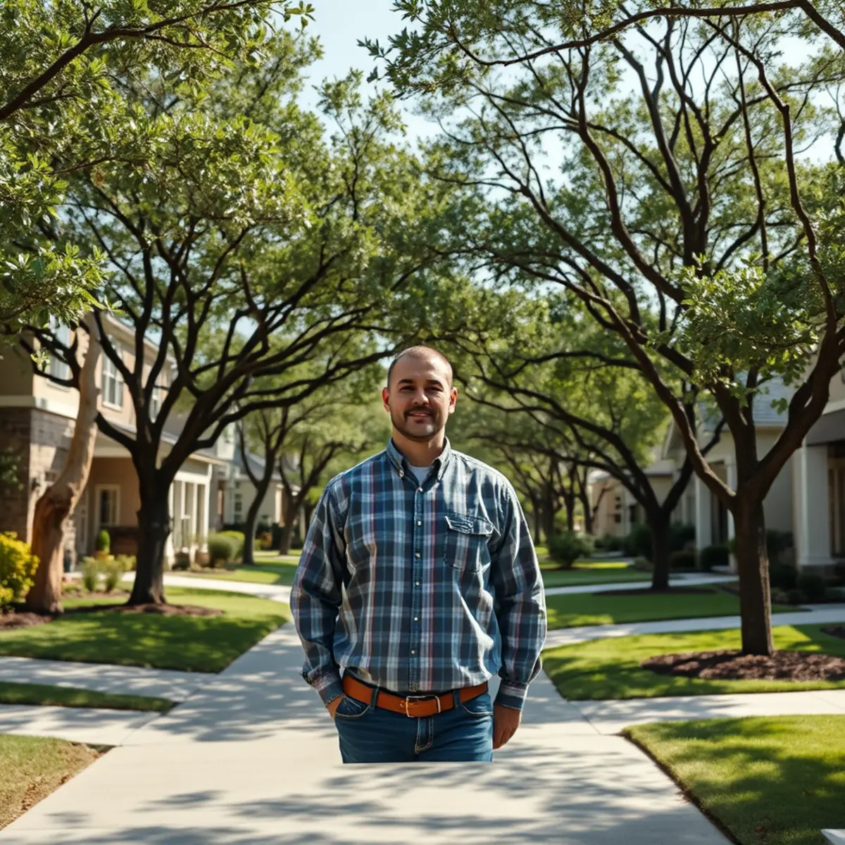 Residential neighborhood with mature post oak canopy in Midlothian TX