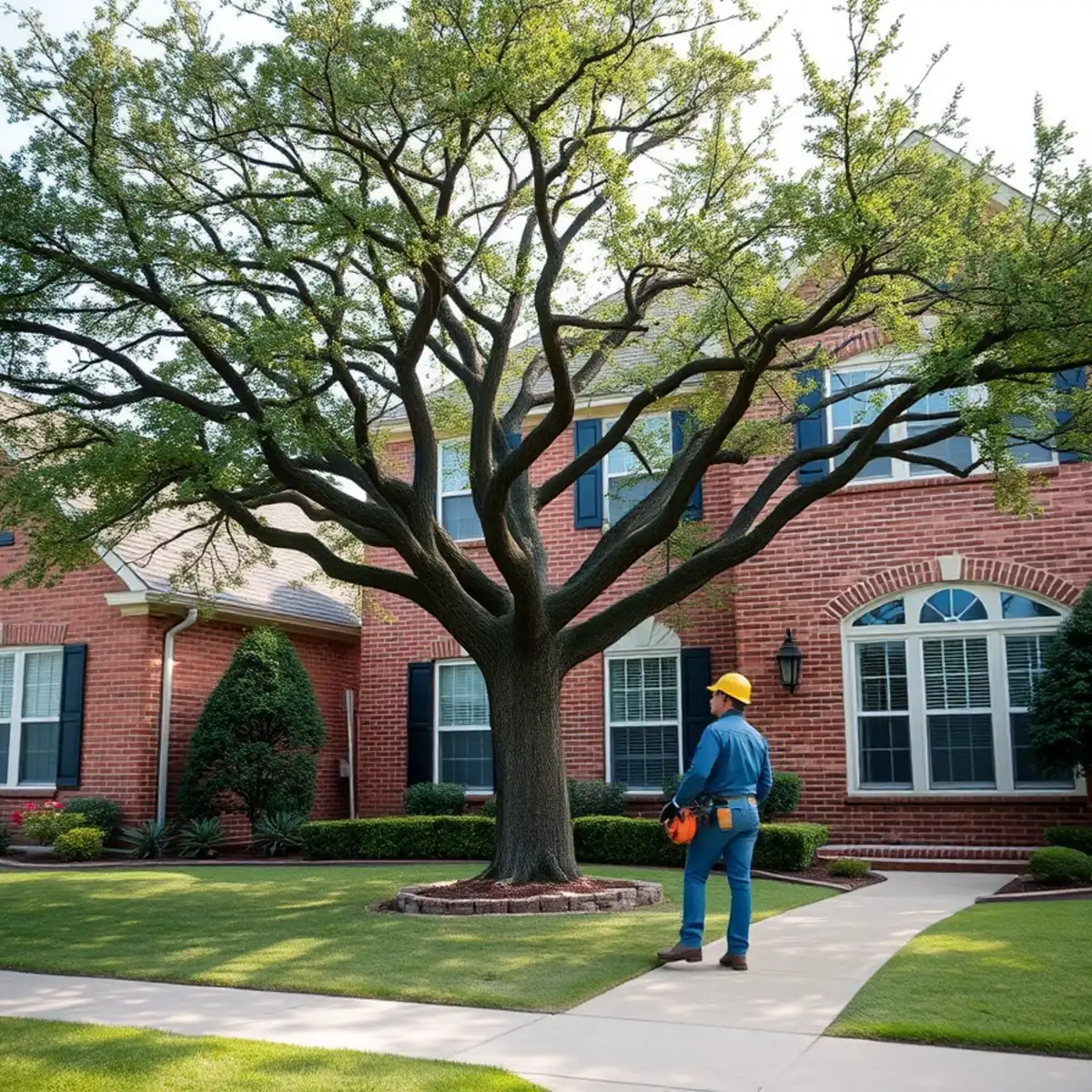 Residential neighborhood with mature post oak canopy in North Richland Hills TX