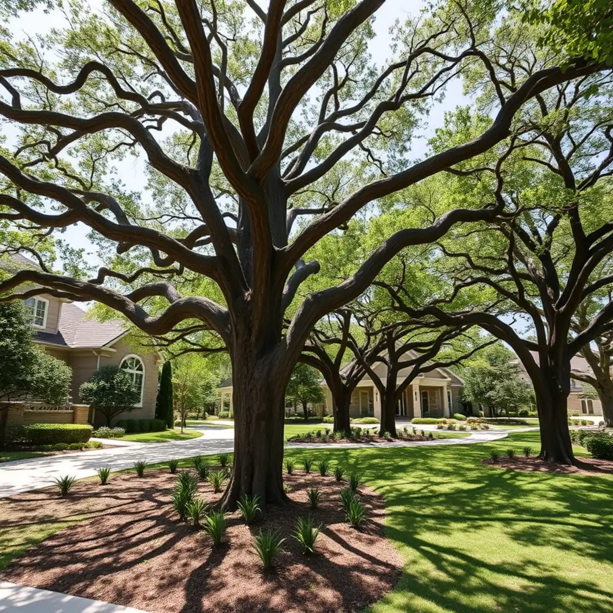 Residential neighborhood with mature post oak canopy in Prosper TX