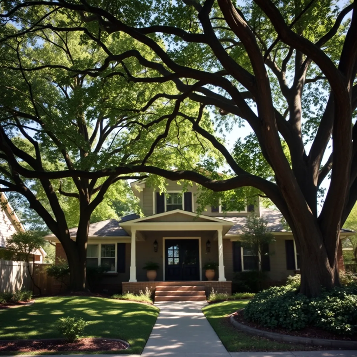 Residential neighborhood with mature post oak canopy in Richardson TX