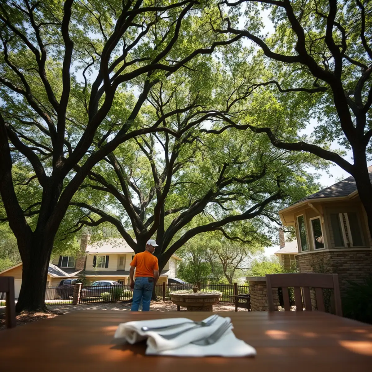 Residential neighborhood with mature post oak canopy in Rowlett TX