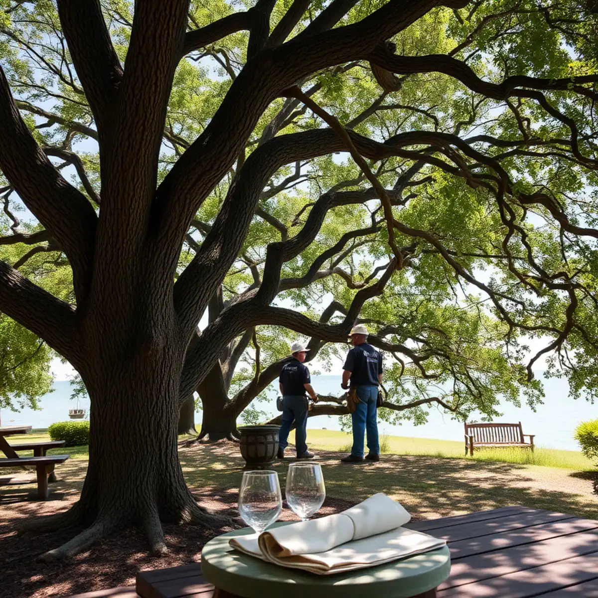 Residential neighborhood with mature post oak canopy in Shady Shores TX