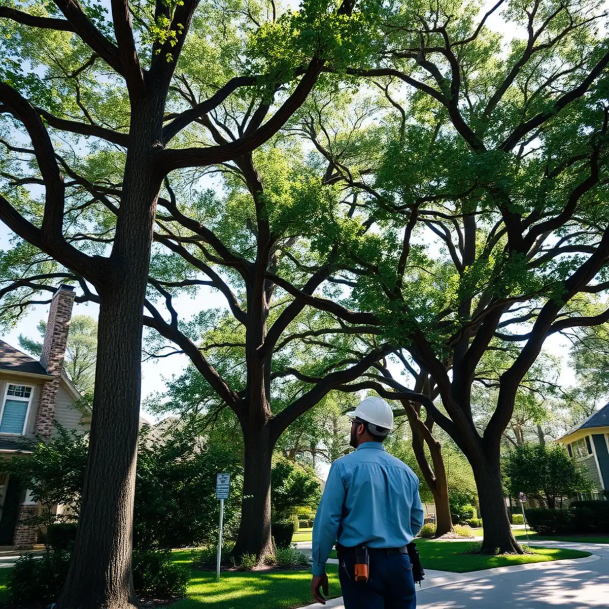 Residential neighborhood with mature post oak canopy in The Colony TX
