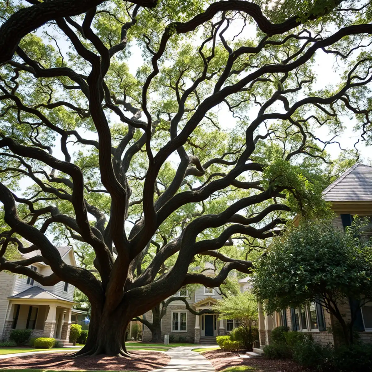 Residential neighborhood with mature post oak canopy in Waco TX