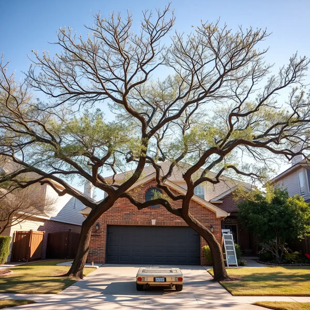 Residential neighborhood with mature post oak canopy in Watauga TX