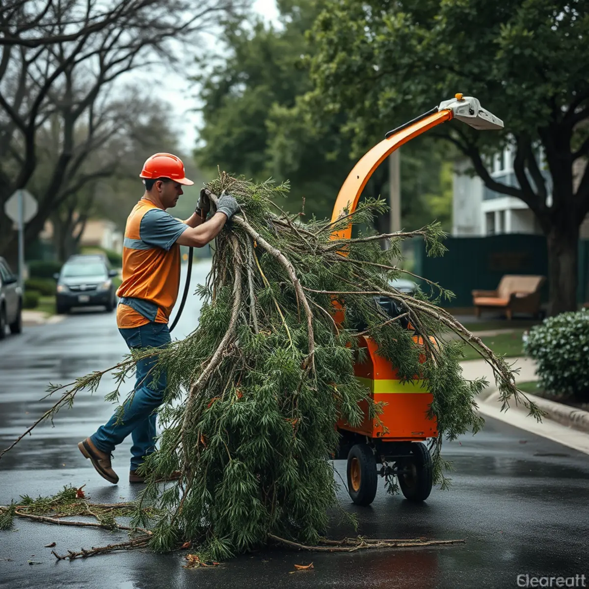 Certified tree care specialist performing storm damage tree cleanup in Lewisville TX