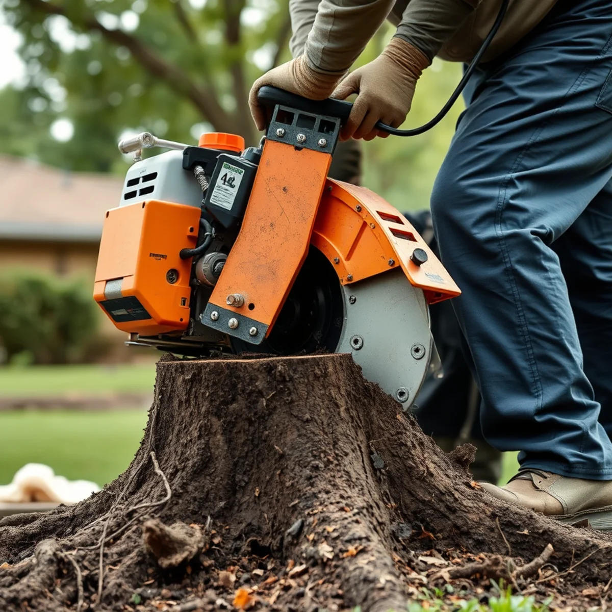 Certified tree care specialist performing stump grinding & removal in Lewisville TX