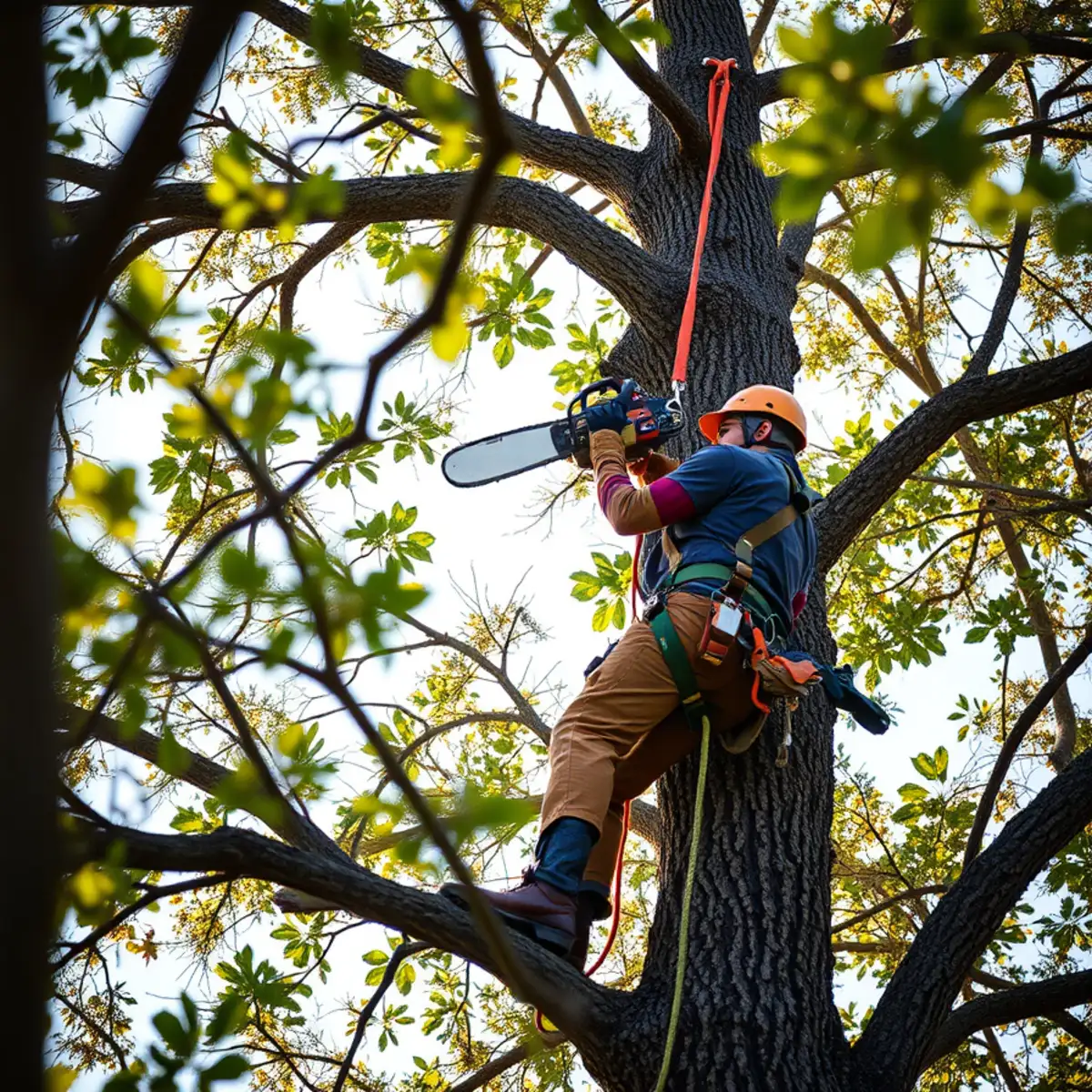 Certified tree care specialist performing tree removal service in Lewisville TX